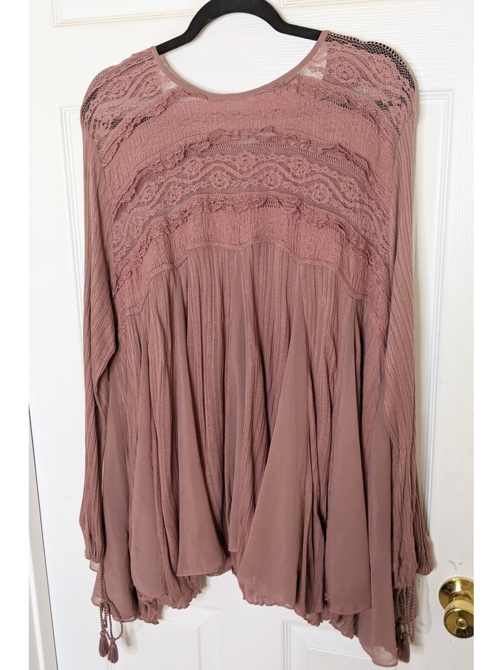 Free People Penny Lane Sheer Tunic Size XS Mauve BOHO Gauze Lace Oversized - Picture 9 of 13